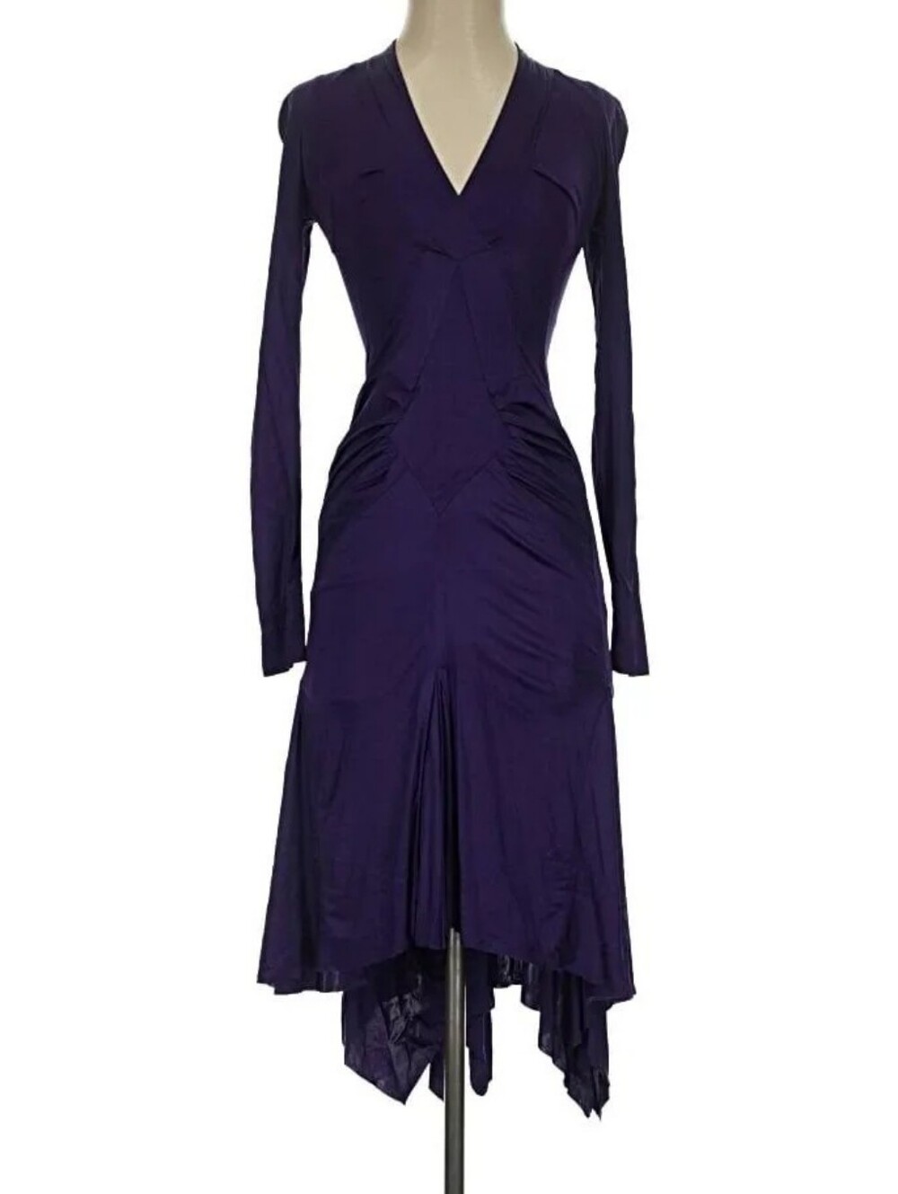 Bebe V-Neck Long Sleeve Asymmetrical Purple Cocktail Dress Sz S NWOT